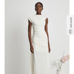 Elegant White Draped Women's Dress